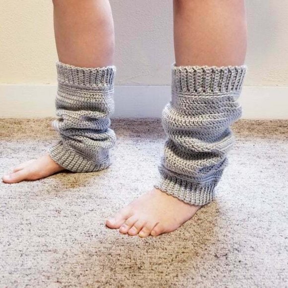 Handmade Crochet Silver Super Soft Adult Leg Warmers for Fashion or Fitness - Picture 2 of 6